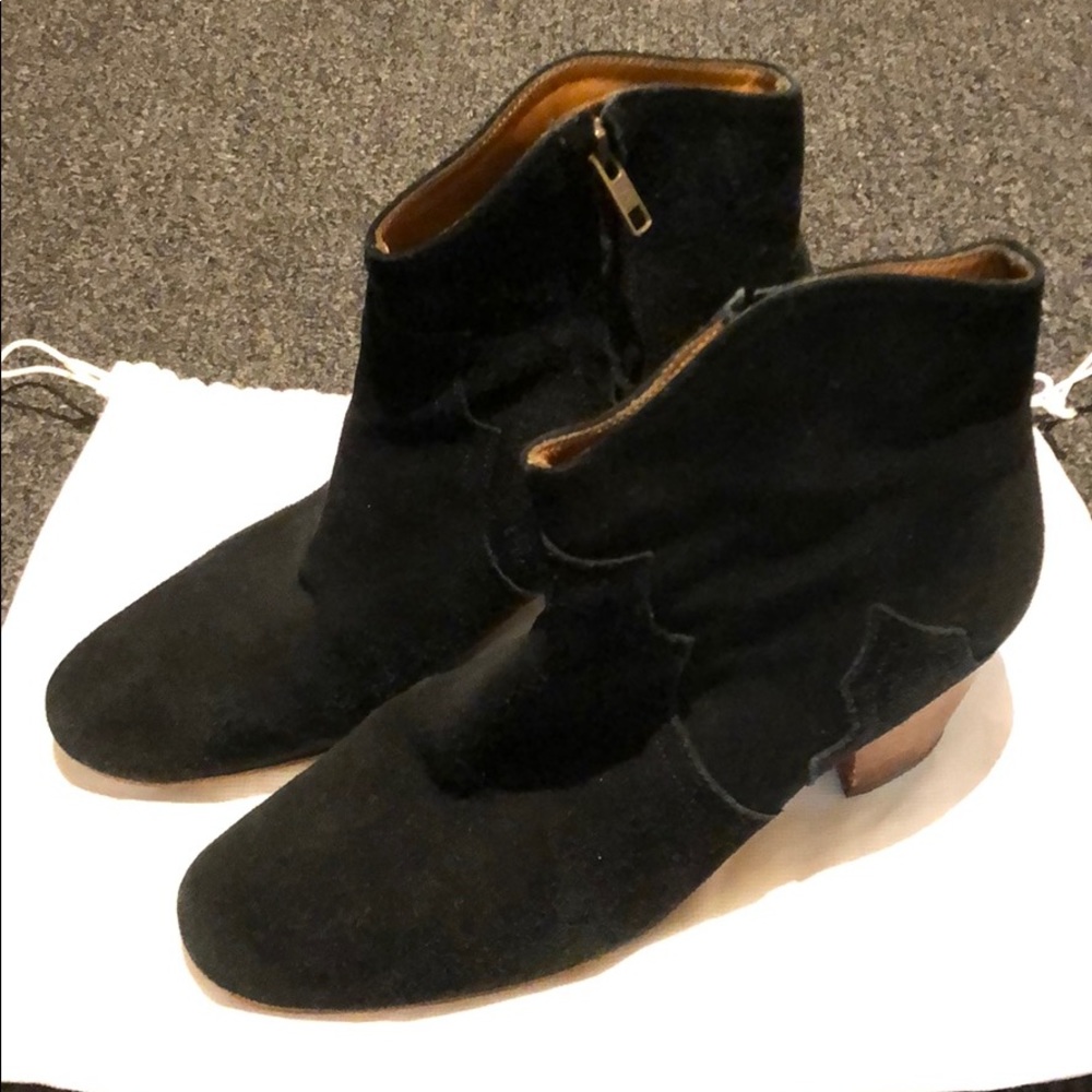 Isabel Marant Black Suede Ankle Booties with Brown Heel